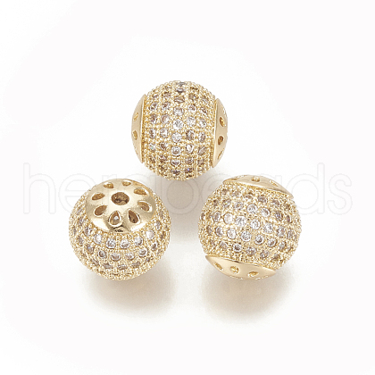 Brass Micro Pave Cubic Zirconia Beads KK-T029-129G-1