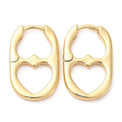 Rack Plating Brass Oval with Heart Hoop Earrings EJEW-D064-09G-1