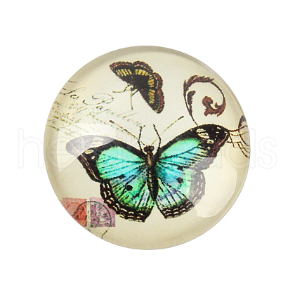 Butterfly Printed Glass Cabochons GGLA-N004-12mm-C01-1