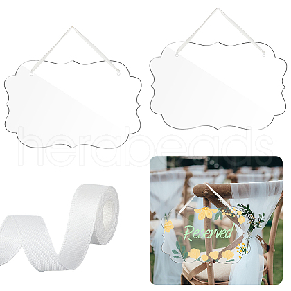 AHADERMAKER Wavy Rectangle Acrylic Blank Sign Pendant Decorations DIY-GA0006-39-1