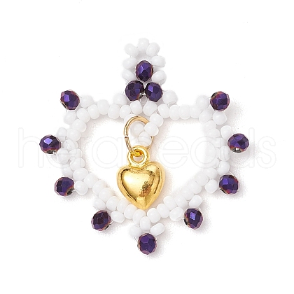 Glass Seed Beaded Heart Pendants PALLOY-MZ00588-01-1