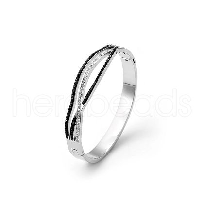 Fashionable Stainless Steel Pave Rhinestone Hinged Bangles for Women LR5423-1-1