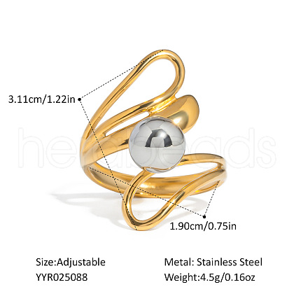 European Style Hollow Design Stainless Steel Beaded Adjustable Open Cuff Rings ZU9443-3-1