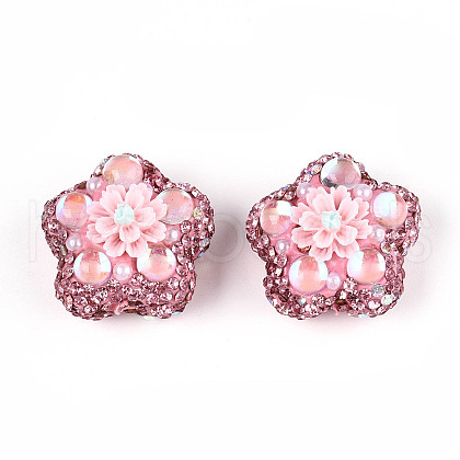 Flower Shape Polymer Clay Rhinestone Beads CLAY-U023-01J-1