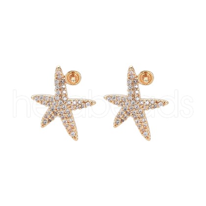 Brass Micro Pave Clear Cubic Zirconia Stud Earring Findings KK-S364-135-1