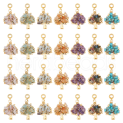 28Pcs 7 Styles Tibetan Style Alloy Gemstone Chip European Dangle Charms PALLOY-FH00009-1