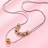 304 Stainless Steel Round Beaded Rope Chain Double Layer Necklaces NJEW-D319-02B-GP-3