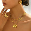 Flower Stainless Steel Earrings & Two Necklaces & Rings Set for Women's Banquet Party Wedding Gift TB0715-4