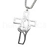 Hollow Cut Cross with Praying Hand 201 Stainless Steel Pendant Necklaces for Men FS-WG70CE0-01-5