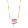 Heart 925 Sterling Silver Pave 8A Pink Cubic Zirconia Pendant Satellite Chain Necklaces for Women NJEW-F330-01G-1