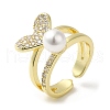 Heart Brass Micro Pave Cubic Zirconia Open Cuff Ring for Women RJEW-F154-03G-A-5