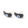 Enamel Curved Oval with Evil Eye Stud Earrings EJEW-G334-02G-03-1