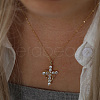 925 Sterling Silver Pave 5A Clear Cubic Zirconia Crown Cross Pendant Necklaces for Women NJEW-C087-03G-3