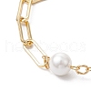 Brass Paperclip & Shell Pearl Chains Bracelets for Women BJEW-JB11601-02-3