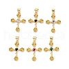 Cross with Flower Brass Micro Pave Cubic Zirconia Pendants KK-G435-06G-1