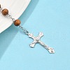 Religious Prayer Pine Wood Beaded Lariat Necklace X-BJEW-O140-04P-4