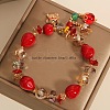Teardrop & Fortune Cat Alloy Glass Charm Bracelets FS-WG2F667-01-3