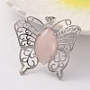 Butterfly Platinum Tone Brass Natural Rose Quartz Pendants G-M288-02-1