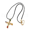 304 Stainless Steel Cubic Zirconia Pendant Necklaces NJEW-H070-03G-4
