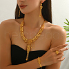 Alloy Hollow Flower Leaf Bracelets & Earrings & Necklaces & Rings Sets for Women PC9373-2
