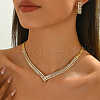 Brass Micro Pave Clear Cubic Zirconia V Shape Earrings & Necklaces Sets for Women BZ2575-3