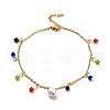 Colorful Glass Beads & 304 Stainless Steel Charm Anklet with Cable Chains for Women AJEW-C021-14G-2
