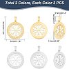 Unicraftale 6Pcs 2 Colors 304 Stainless Steel Norse Viking Compass Amulet Pendants STAS-UN0038-27-5