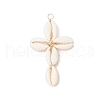 2Pcs 2 Colors Natural Cowrie Shell Beaded Cross Pendants PALLOY-JF03938-3