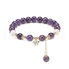 Natural Amethyst & Rose Quartz & Opalite Round Beaded Stretch Bracelets BJEW-JB09021-1