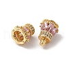 Rack Plating Brass Pave Pink & Clear Cubic Zirconia Screw Clasps KK-E084-18G-2