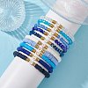 10Pcs Polymer Clay Disc & Glass & Brass Beaded Stretch Bracelets Set BJEW-JB09676-01-2