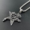 Vintage Stainless Steel Star Rose Pendant Necklaces XF5459-1