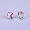 Printed Round with Flower Pattern Silicone Focal Beads SI-JX0056A-157-1