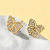 Butterfly Brass Micro Pave Clear Cubic Zirconia Stud Earrings EJEW-A132-07G-2