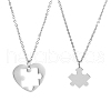 2Pcs 2 Styles Heart Puzzle 201 Stainless Steel Pendant Cable Chain Couple Necklaces FS-WG816E6-05-4