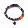 Natural Amethyst & Mixed Gemstone Beaded Stretch Bracelet with Heart Charm for Women BJEW-K164-B24-2