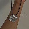 Flower 304 Stainless Steel Micro Pave Clear Cubic Zirconia Pendant Imitation Leather Cord Necklaces FS-WG6686F-02-1