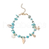 Summer Beach Synthetic Turquoise Chip Starfish & Natural Shell & Alloy Enamel Charm Anklets AJEW-TA00037-2
