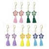 Glass Pearl Beaded Star with Tassel Dangle Leverback Earrings EJEW-MZ00054-1
