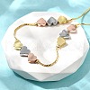 Brass Triple Color Heart Beaded Box Chain Necklaces NJEW-H057-01-2
