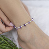 Alloy & Glass Seed Beaded & Natural Amethyst Chip Anklets WG69FBA-02-1