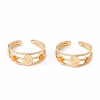 Natural Gemstone and Flat Round Open Cuff Ring RJEW-B039-02G-2