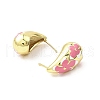 Teardrop with Flower Real 18K Gold Plated Brass Enamel Stud Earrings EJEW-L270-013G-04-2