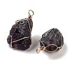 Raw Rough Natural Amethyst Copper Wire Wrapped Big Pendants G-B077-01G-02-2