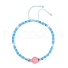 Pink Turtle Dyed Synthetic Turquoise & Glass Braided Beaded Adjustable Anklets AJEW-AN00677-2