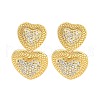 Heart Brass Pave Clear Cubic Zirconia Dangle Stud Earrings EJEW-M258-27G-1