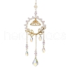 Brass Butterfly & Natural Rose Quartz Chips Pendant Decorations HJEW-TA00259-1