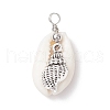 Natural Cowrie Shell & Alloy Sea Animals Pendants PALLOY-JF03751-04-1