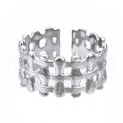 Non-Tarnish 304 Stainless Steel Bar Wrap Open Cuff Ring RJEW-T023-01P-1