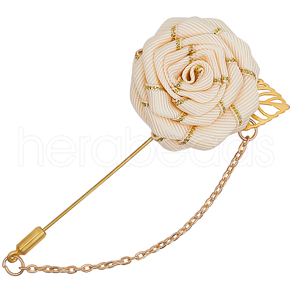 Flower Polyester Ribbon Brooches JEWB-WH20006-02B-1